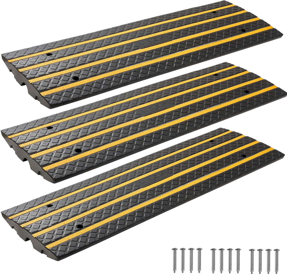 VEVOR Car Driveway Rubber Curb Ramp, 33069 lbs Load Capacity, 2.6 inch Rise Curbside Bridge Ramp with Yellow Reflective Strips, Suitable for Loading Dock, Warehouse, Garage, Sidewalk (3 Pack)