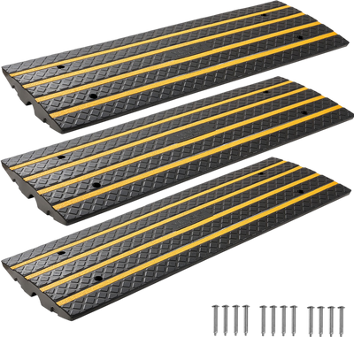 VEVOR Car Driveway Rubber Curb Ramp, 33069 lbs Load Capacity, 2.6 inch Rise Curbside Bridge Ramp with Yellow Reflective Strips, Suitable for Loading Dock, Warehouse, Garage, Sidewalk (3 Pack)