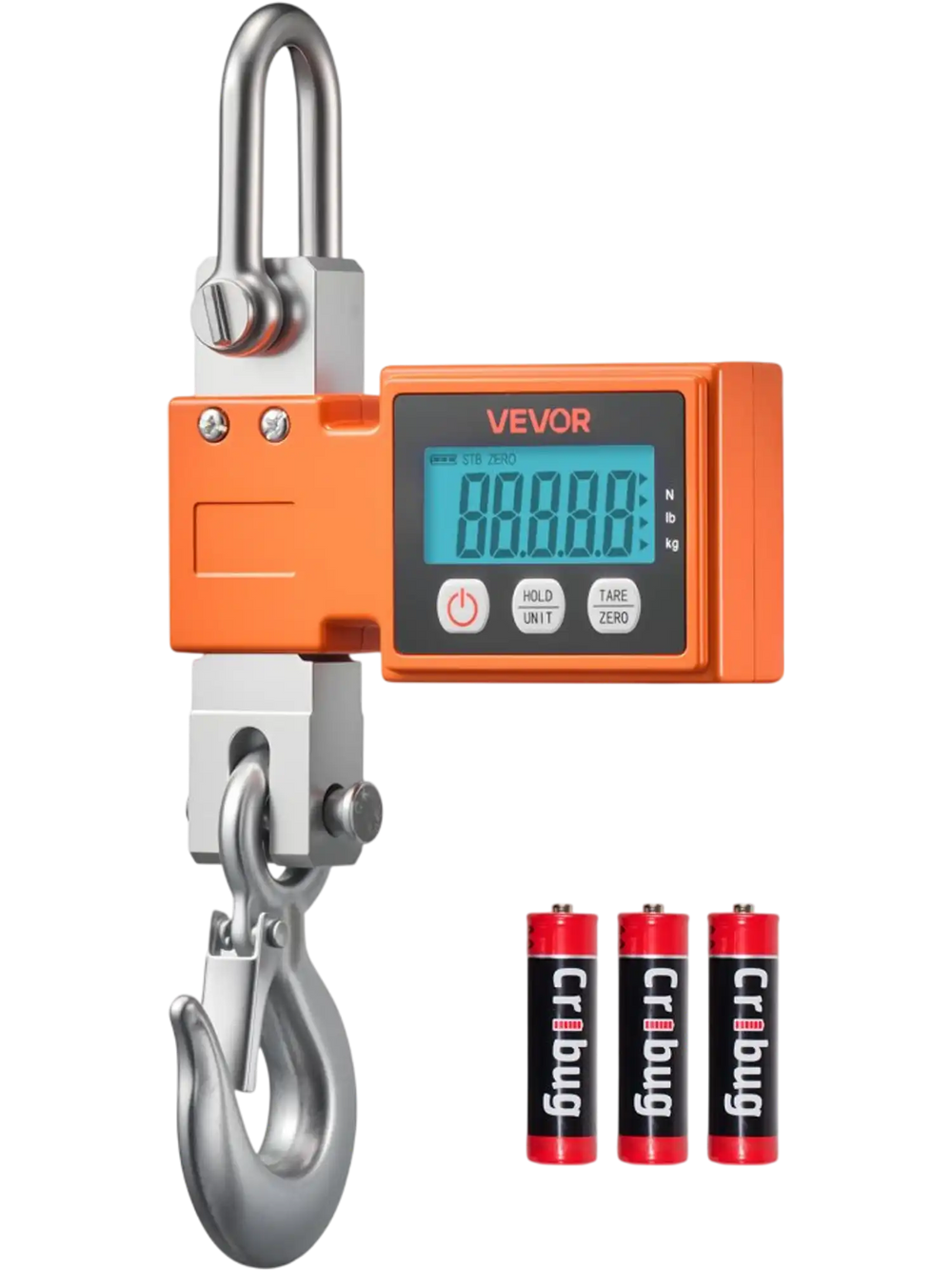 VEVOR Digital Crane Scale, 1100 lbs/500 kg Max Capacity, Heavy Duty Industrial Hanging Scale with Cast Aluminum Case & LCD Display, 0.2 lbs Division & 3 Unit Switch, Auto-Off Setting for Garage