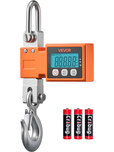 VEVOR Digital Crane Scale, 1100 lbs/500 kg Max Capacity, Heavy Duty Industrial Hanging Scale with Cast Aluminum Case & LCD Display, 0.2 lbs Division & 3 Unit Switch, Auto-Off Setting for Garage