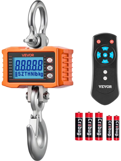 VEVOR Digital Crane Scale, 4400 lbs/2000 kg Max Capacity, Heavy Duty Industrial Hanging Scale with Cast Aluminum Case & LCD Display, 1 lbs Division & 3 Unit Switch, Remote Control for Garage Factory