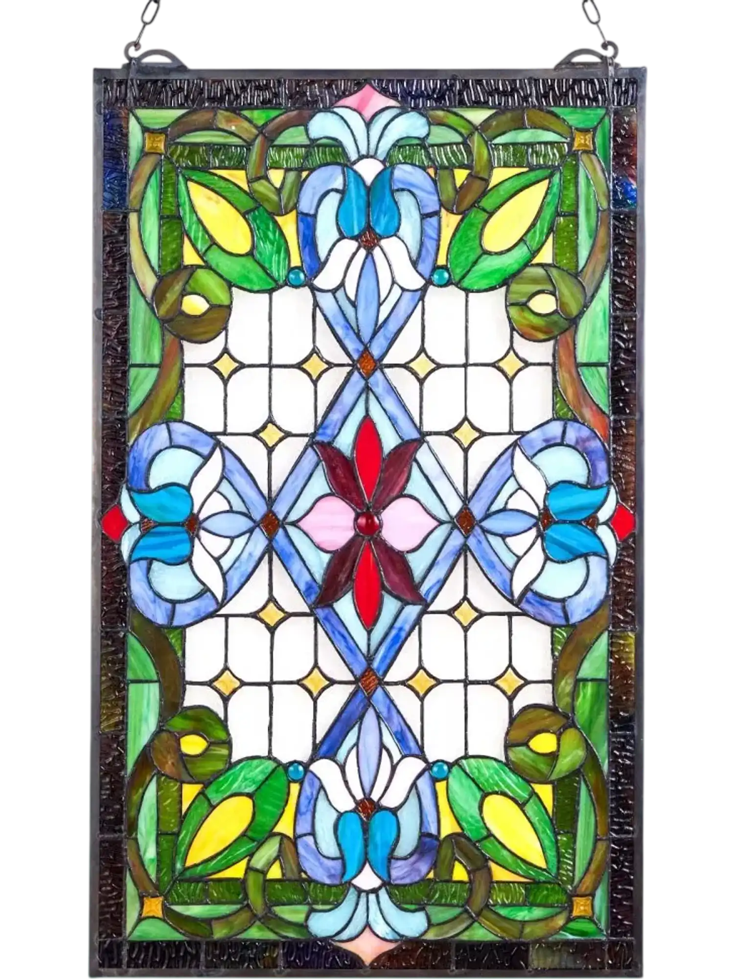 Vevor Stained Glass Window Panel Tiffany Style Hanging Transom 17 x 29