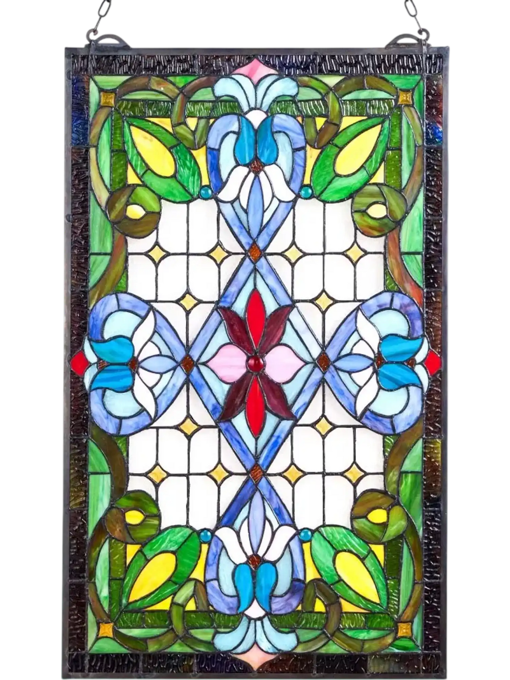 VEVOR Stained Glass Window Panel, 17 x 29 in, Tiffany Style Hanging Transom Window Panel with Chain, Large Vertical Rectangle Stain Glass, Vintage Traditional Art Handcrafts for Kitchen Home Decor