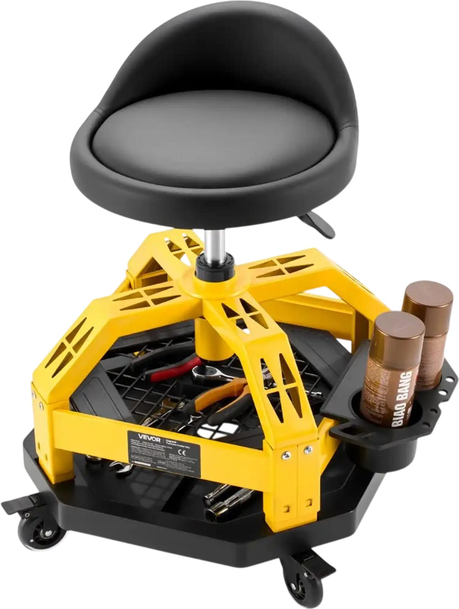 Vevor Rolling Shop Stool Adjustable Height Swivel Mechanic Seat with Backrest and Tool Tray New