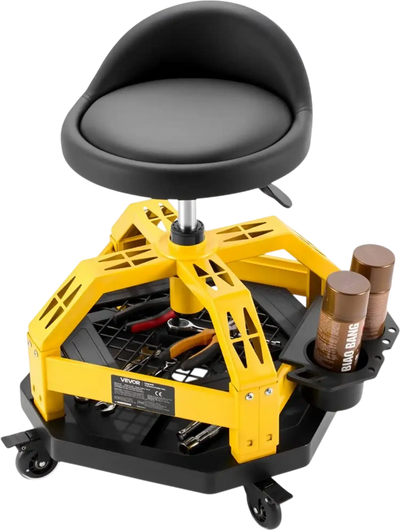 Vevor Rolling Shop Stool Adjustable Height Swivel Mechanic Seat with Backrest and Tool Tray New