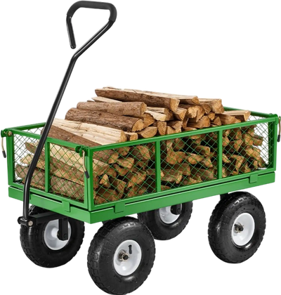 VEVOR 680 Lbs Steel Garden Cart on Wheels, Heavy Duty Garden Wagon Cart Pullable, Metal Outdoor Utility Yard Wagon Carts with 10