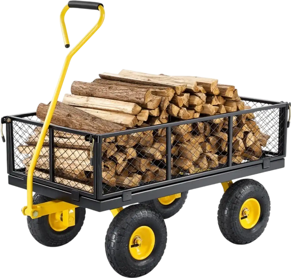 VEVOR 900 Lbs Heavy Duty Steel Garden Cart, Garden Wagon Cart on Wheels, Outdoor Metal Yard Utility Wagon Carts with 10" Tires and Mesh Removable Sides(Convert to Flatbed) and 180°Rotating Handle