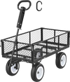 VEVOR Garden Cart, 900 LBS, Heavy Duty Steel Yard and Garden Utility Wagon with 10-Inch Tires, Outdoor Gardening Stool with Adjustable Handle, Detachable Side Panels, Attach to ATV or Tractor, Black