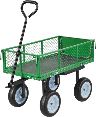 VEVOR Garden Cart with Seat, 500 LBS, Rolling Steel Garden Work Seat with Wheels, Heavy Duty Gardening Stool, with Tool Tray & Adjustable Handle, Outdoor Yard Wagon, for Lawn, Patio, Backyard, Green