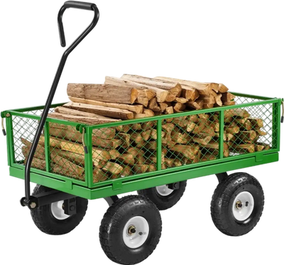 VEVOR 900 Lbs Steel Garden Cart on Wheels, Heavy Duty Pullable Garden Wagon Yard Cart, Outdoor Metal Utility Wagon with 10
