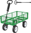 VEVOR Garden Cart, 900 LBS, Heavy Duty Steel Yard and Garden Utility Wagon with 10-Inch Tires, Outdoor Gardening Stool with Adjustable Handle, Detachable Side Panels, Attach to ATV or Tractor, Green
