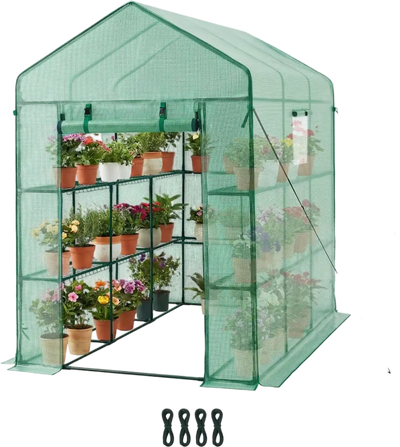 VEVOR Walk-in Green House, 54 x 81.1 x 77.2 in, Greenhouse with Shelves, High Strength PE Cover with Zipper Door and Steel Frame, Assembly in Minutes, Suitable for Planting and Storage