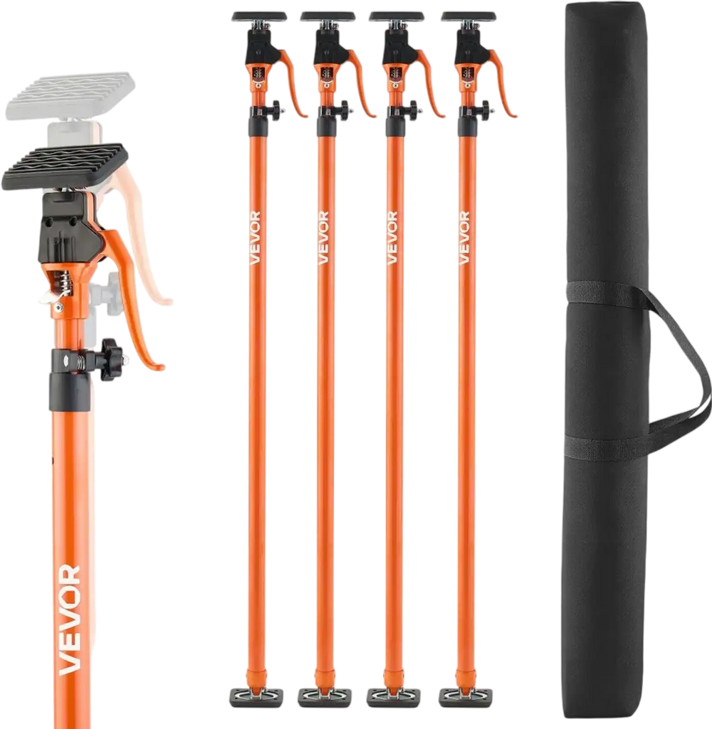 VEVOR Cabinet Jack Support Pole, 4-Pack, 49.2-114.6 Inch Steel Telescopic Quick Support Rod, Adjustable 3rd Hand System up to 198 lbs Capacity for Installing Cabinets, Lifting Drywall, Cargo Bars