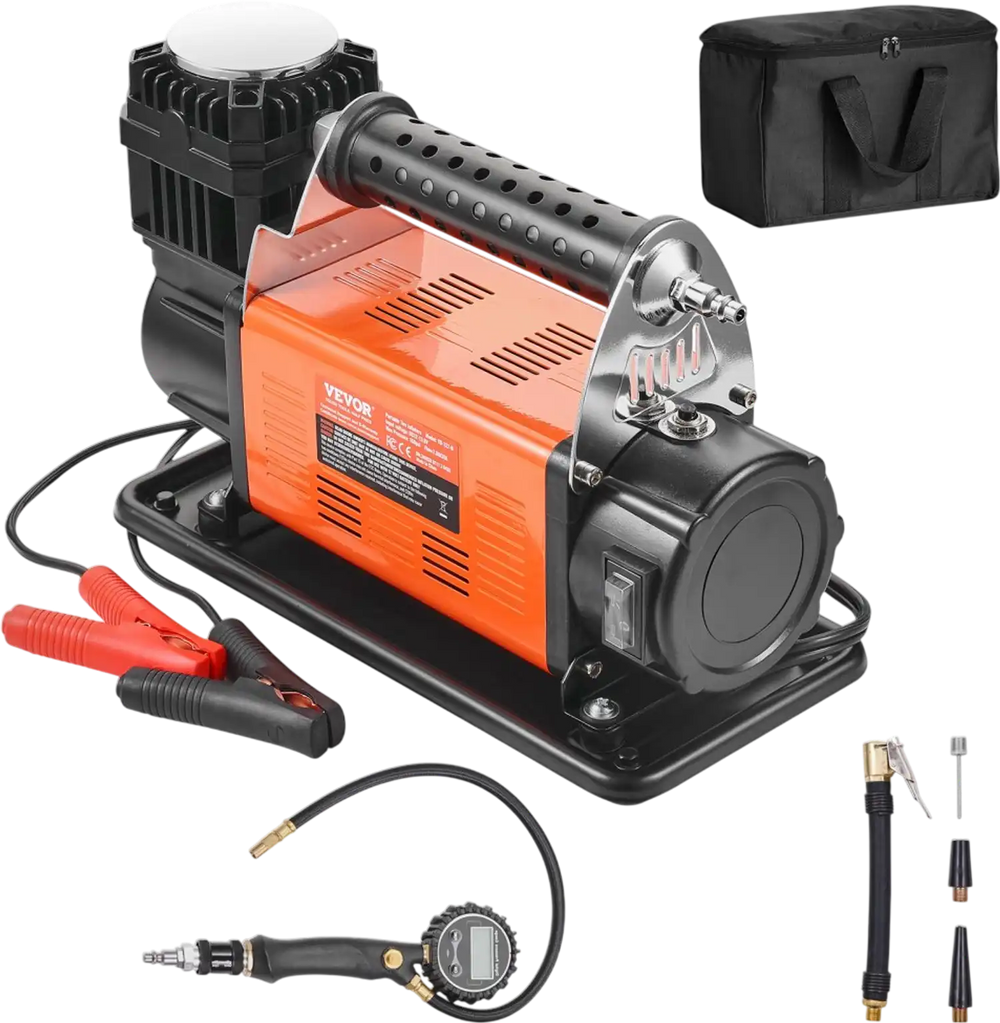 VEVOR 12V Heavy Duty Air Compressor - with Digital Pressure Gauge Tire Inflator Kit, 7.06 CFM Portable Tire Inflator, 150PSI Offroad Air Pump with Adapters for Trucks Car SUV 4 x 4 Vehicle RV