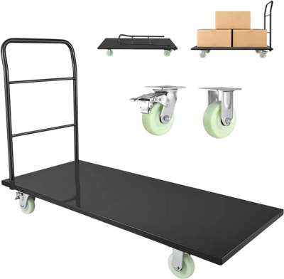VEVOR Heavy Duty Platform Truck, 2000 lbs Capacity, Industrial Steel Flatbed Cart with Swivel Wheels and Handle, Platform Hand Push Truck Dolly, Easy Storage, for Luggage Moving, 60 x 27.6 x 42.9 in
