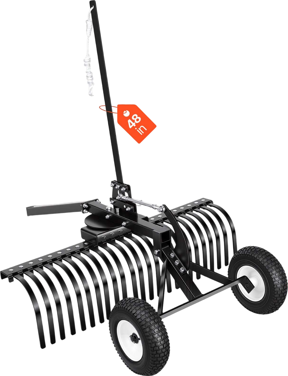 VEVOR 48in Tow Behind Landscape Rake, Pull Behind Lawn Rock Rakes for ATV Mower Tractors, 24 Durable Steel Tines, Adjustable Height & Angle, Heavy Duty Dethatcher Rake for Leaves Debris