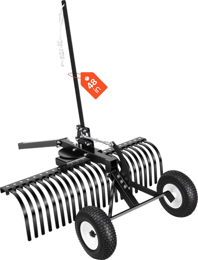 Vevor Tow Behind Landscape Rake 48 in. with 24 Tines Adjustable Universal Hitch New
