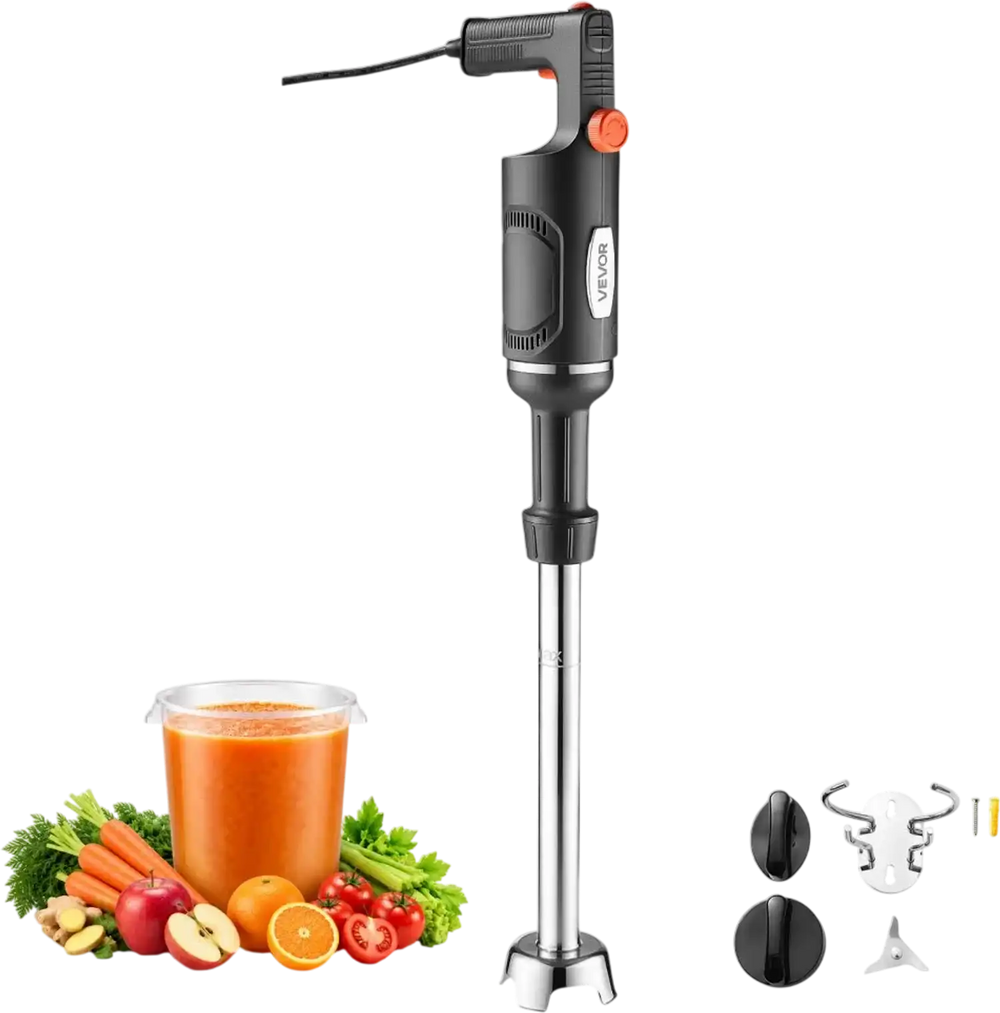 VEVOR Commercial Immersion Blender, 500W, 16-inch, Heavy-Duty Hand Mixer for Restaurant, Handheld Stick for Soups & Sauces, Pure-Copper Motor, Variable Speed, Stainless Steel 3-Blade Head, Lock
