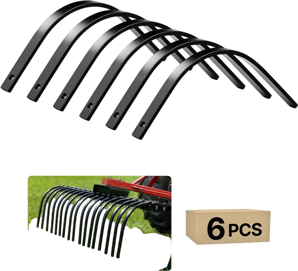 VEVOR Rock Rake Tines, 6 Pack 1" x 5/16" Bolt-Mount Landscape Rake Tines Replacement, One Bolt Hole, High-strength & Heat-treated Steel Gravel Rakes Tine Replacement Parts