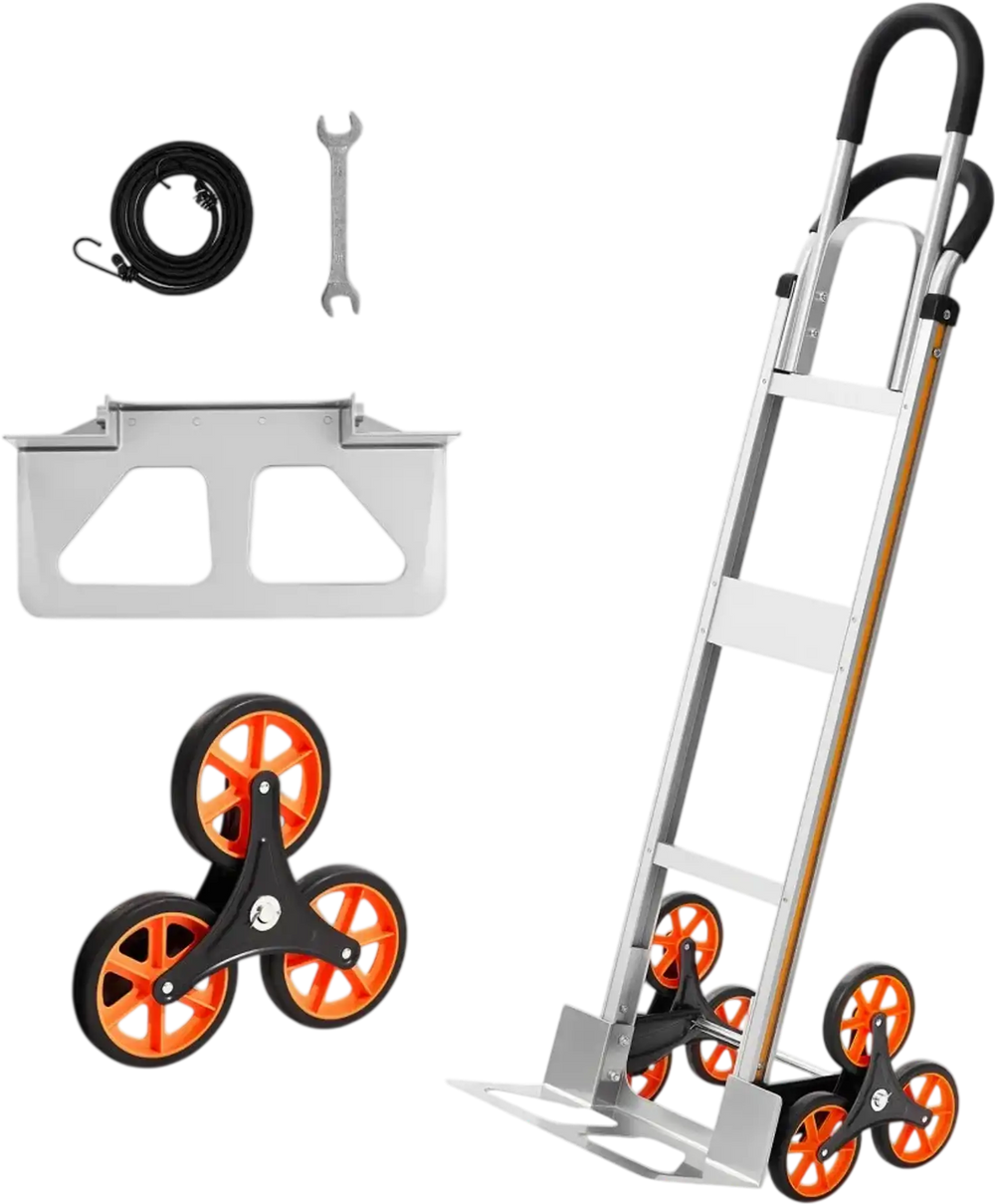 VEVOR Stair Climbing Cart, 330 lbs Stair-Climb Capacity, Aluminum Alloy Folding Trolley Cart with Telescoping Handle, 6 Wheels and 2 Bungee Cords, Stair Climber Dolly for Home, Groceries, Warehouse