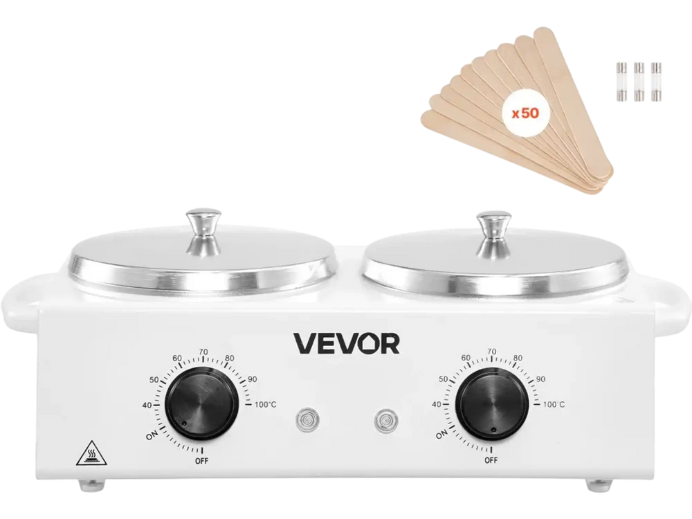 VEVOR Double Wax Warmer, 1200ML Professional Dual Wax Warmer for Hair Removal, 32 ℉ - 212℉ Adjustable Electric Waxing Heater Pot with 50PCS Waxing Sticks for Home Use, Beauty Salon, Spa