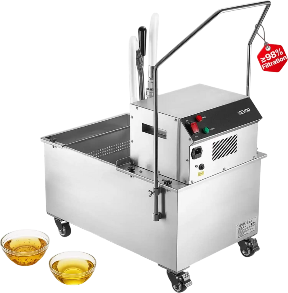VEVOR Commercial Mobile Fryer Filter Machine, 55L /14.5Gal Filter Truck Cart, 250W Deep Frying Oil Filtration System, Stainless Steel, 12 L/min Filtering Speed, for Restaurant, Kitchen, Burger Shop