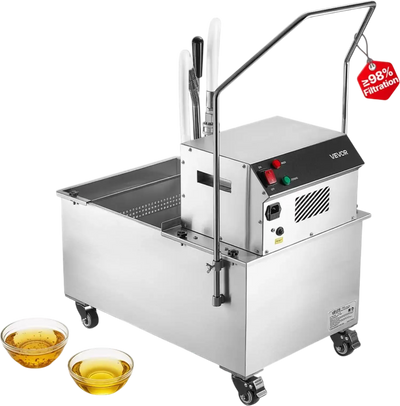 VEVOR Commercial Mobile Fryer Filter Machine, 55L /14.5Gal Filter Truck Cart, 250W Deep Frying Oil Filtration System, Stainless Steel, 12 L/min Filtering Speed, for Restaurant, Kitchen, Burger Shop