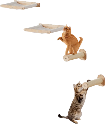 VEVOR Wall Mounted Cat Shelves, Cat Wall Shelves and Perches with Jumping Posts & Hammocks, Cat Furniture Set up to 40 lbs, Removable & Washable Coral Fleece for Sleeping, Playing, Climbing, Set of 4