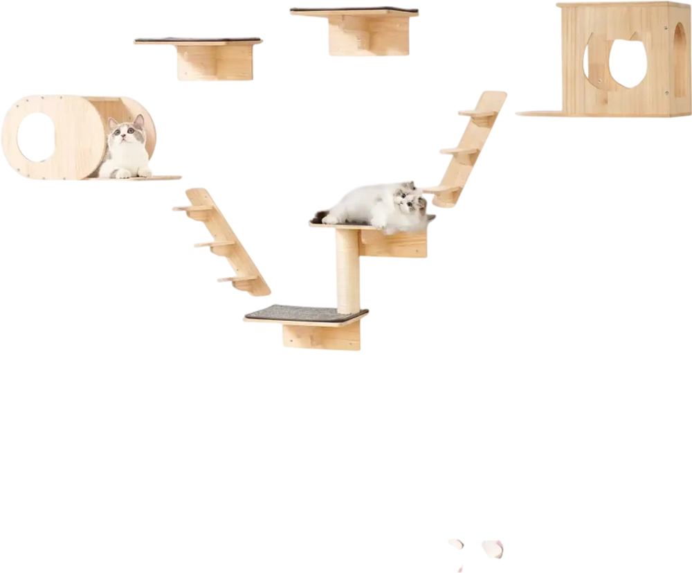 VEVOR Wall Mounted Cat Shelves, Cat Wall Shelves and Perches with Jumping Boards,  Cat Beds, Hammocks & Cat Tree, Cat Furniture and Shelves up to 40 lbs for Sleeping, Playing, Climbing, Set of 7