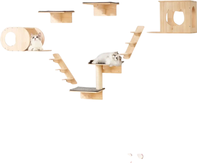 VEVOR Wall Mounted Cat Shelves, Cat Wall Shelves and Perches with Jumping Boards,  Cat Beds, Hammocks & Cat Tree, Cat Furniture and Shelves up to 40 lbs for Sleeping, Playing, Climbing, Set of 7