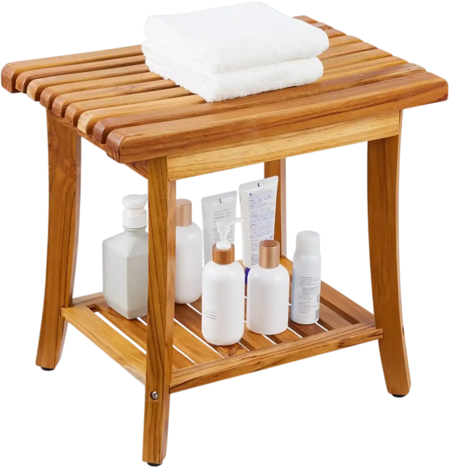 Vevor Shower Bench Teak Wood Waterproof Bathroom Stool with Storage Shelf 20 x 14.3 x 17.9