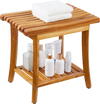 VEVOR Teak Shower Bench, 20 x 14.3 x 17.9 in, Waterproof Wood Shower Stool with Storage Shelf Non-Slip Foot Pads, 400 lbs Maximum Load Capacity Shower Chair Seat, for Bathroom Indoor and Outdoor Use