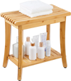 VEVOR Bamboo Shower Bench, 19.1 x 11.3 x 18.3 in, Waterproof Shower Stool Chair with Storage Shelf, 330lbs Load Capacity Spa Bath Seat Organizer, for Adults Seniors Women Elderly Indoor Outdoor