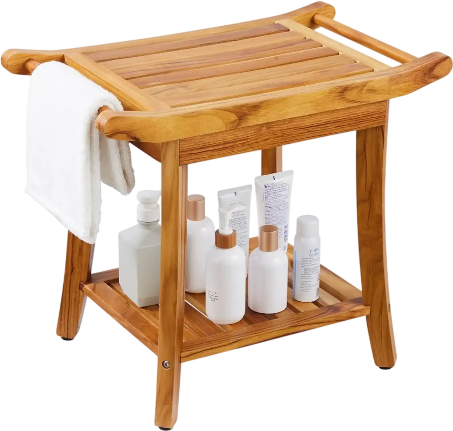 Vevor Shower Bench Teak Wood Bathroom Stool with Storage Shelf 22