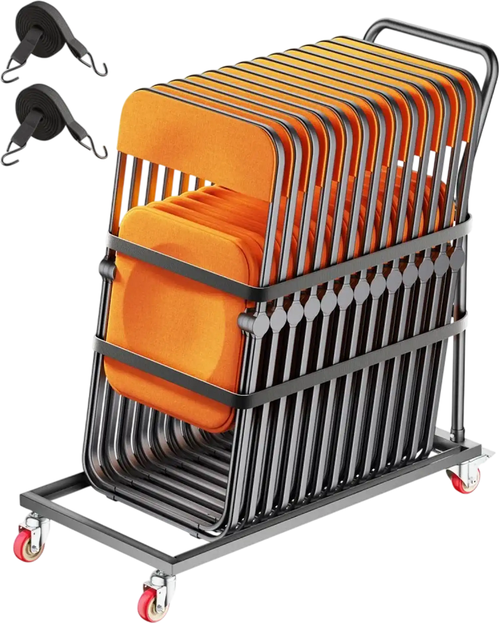 VEVOR Folding Chair Rack, 300 LBS Capacity, L-shape Vertical Placement Chair Cart for 25 Chairs, Heavy-duty Metal Chair Storage Dolly with Rubber Wheels, Multi-Function Chair Holder, Matte Black