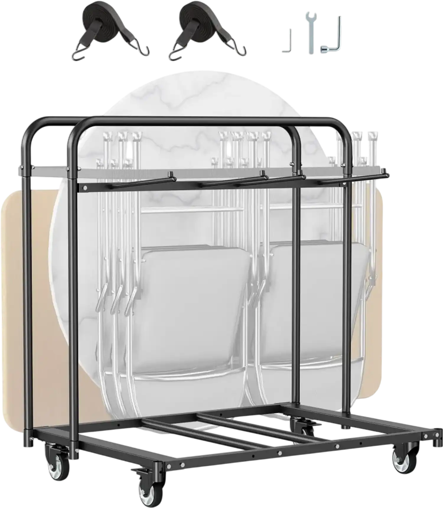 Vevor Folding Chair Rack Heavy-Duty Storage Dolly Cart for 5 Tables and 14 Chairs 400 lbs Matte Black New