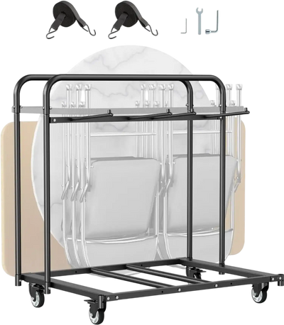 Vevor Folding Chair Rack Heavy-Duty Storage Dolly Cart for 5 Tables and 14 Chairs 400 lbs Matte Black New