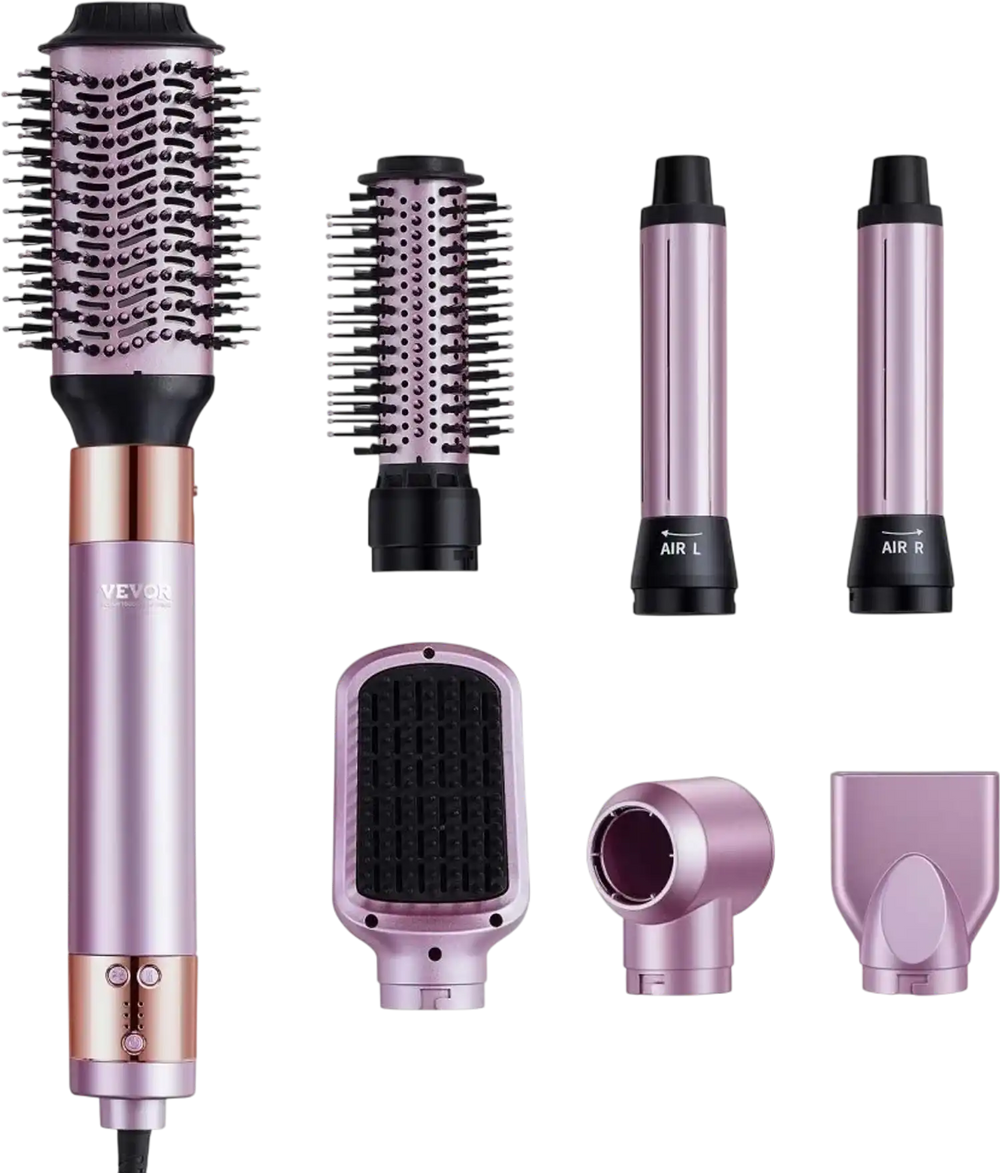 VEVOR Hair Styler and Dryer Brush, 6-in-1 Multi Air Styler, 110,000RPM High-Speed Ionic Blow Dryer Brush with Brushless Motor, 2 Auto-Wrap Curlers, 3 Brush & 2 Nozzles, Styling Tool for All Hair Type