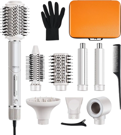 VEVOR Hair Styler Dryer Brush, 7-in-1 Professional Multi Styler, 110,000RPM High-Speed Hot Air Styler with Brushless Motor, 2 Auto-Wrap Curler, 3 Brushes & 3 Nozzle, 90° Folding Design for Fast Drying