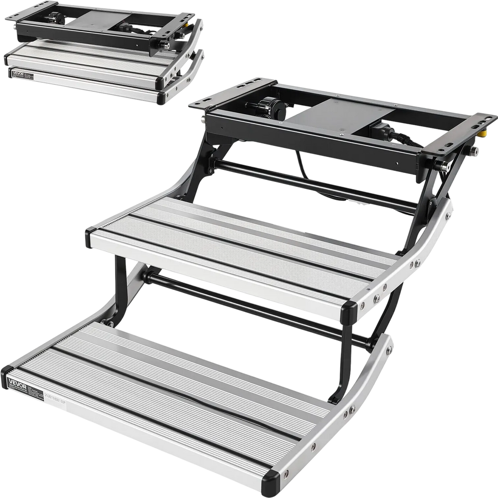 VEVOR RV Steps, 2-Step, 440 lbs Load Capacity, Electric Retractable RV Stairs, Telescopic Folding Aluminum Alloy Camper Steps, Steel Frame Non-Slip Entry Stair for Camper Van Motorhome Travel Trailer