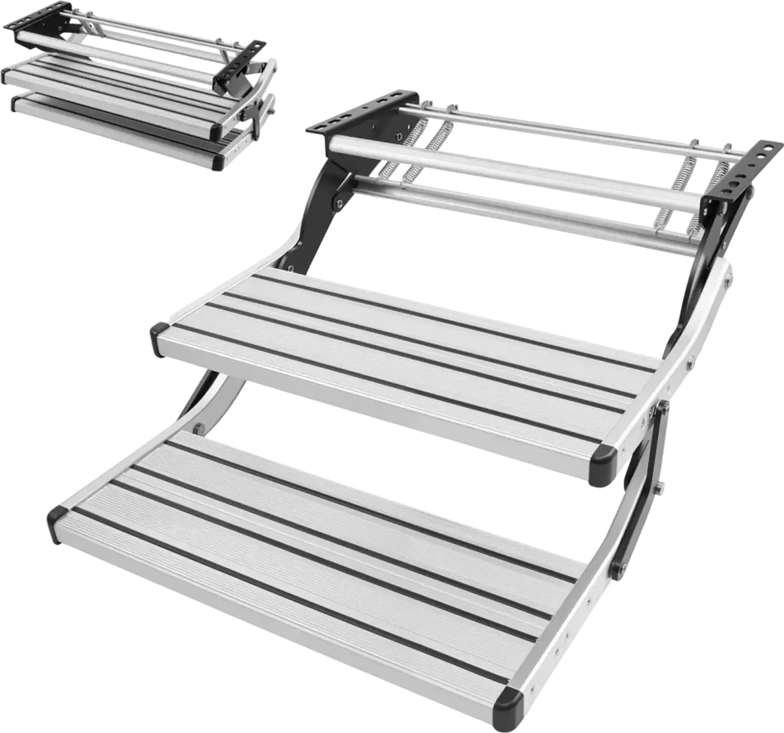 Vevor RV Steps Manual Retractable 2-Step Folding Camper Stairs New
