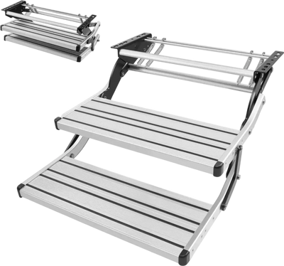 VEVOR RV Steps, 2-Step, 440 lbs Load Capacity, Manual Retractable RV Stairs, Telescopic Folding Aluminum Alloy Camper Steps, Steel Frame Non-Slip Entry Stairs for Camper Van Motorhome Travel Trailer