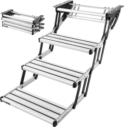 VEVOR RV Steps, 3-Step, 440 lbs Load Capacity, Manual Retractable RV Stairs, Telescopic Folding Aluminum Alloy Camper Steps, Steel Frame Non-Slip Entry Stairs for Camper Van Motorhome Travel Trailer
