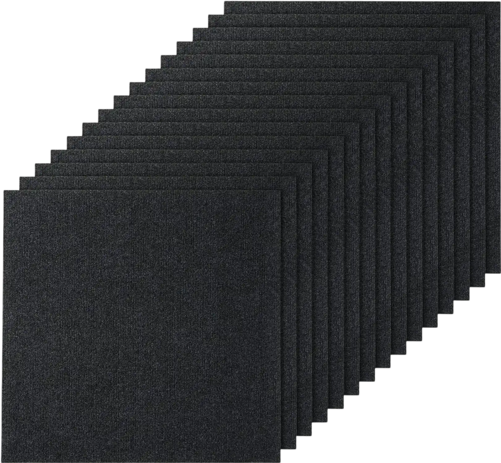 VEVOR Carpet Tiles Peel and Stick, 24” x 24” Squares Self Adhesive Carpet Floor Tile, Soft Padded Carpet Tiles, Easy Install DIY for Bedroom Living Room Indoor Outdoor (15Tiles, Carbon Black)