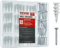VEVOR Self Drilling Drywall Anchors, 100 PCS Dry Wall Anchors and Screws, Drywall Anchors Kit with Screws, No Drill Hole Required Nylon Plastic Wall Anchors and Heavy Duty Metal Screws, for Drywall