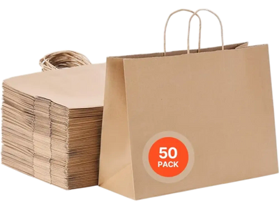 Vevor Paper Bags Kraft Paper Shopping Bags with Handles 50 Pack 16 x 6 x 12