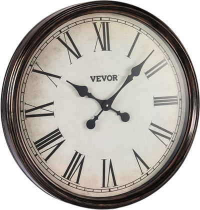 VEVOR Wall Clock, 20 in Wall Clock Roman Numerals, Battery Operated Non Ticking Silent Classic Decorative Round Clocks, for Living Room Bedroom Office Kitchen Dining Room Home Decor Farmhouse, Brown