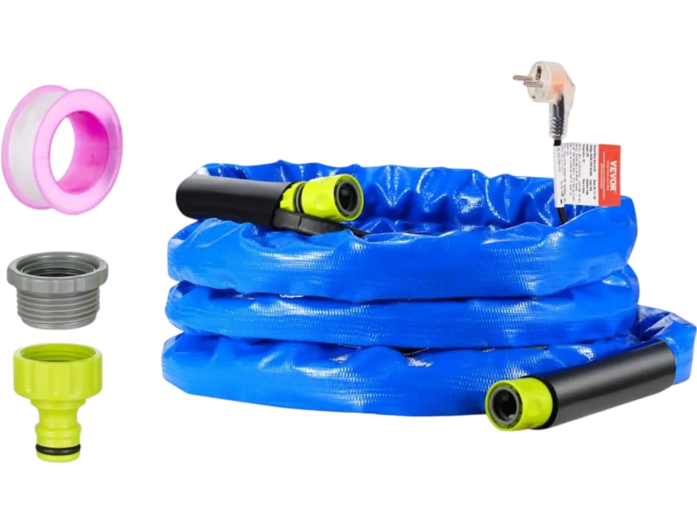 VEVOR 15ft Heated Water Hose for RV, Heated Drinking Water Hose with Corrugated Cover Antifreeze to -45°F, Automatic Self-regulating, 5/8" I.D. with 3/4" GHT Adapter, Lead and BPA Free