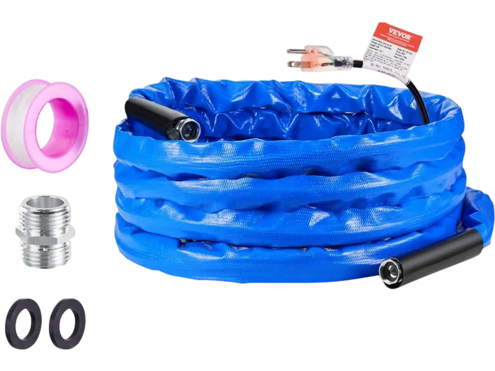 VEVOR 30ft Heated Water Hose for RV, Heated Drinking Water Hose with Corrugated Cover Antifreeze to -45°F, Automatic Self-regulating, 5/8" I.D. with 3/4" GHT Adapter, Lead and BPA Free