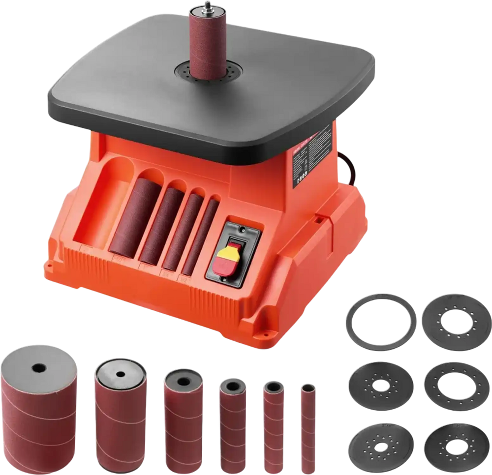 VEVOR Oscillating Spindle Sander, 2400RPM Benchtop Spindle Sander with 6 Sleeves (1/2"-3"), 5/8" Stroke & 15.4 x 16.3-inch Wide Worktable for Furniture Finishing, Crafts Sanding, DIY Woodworking
